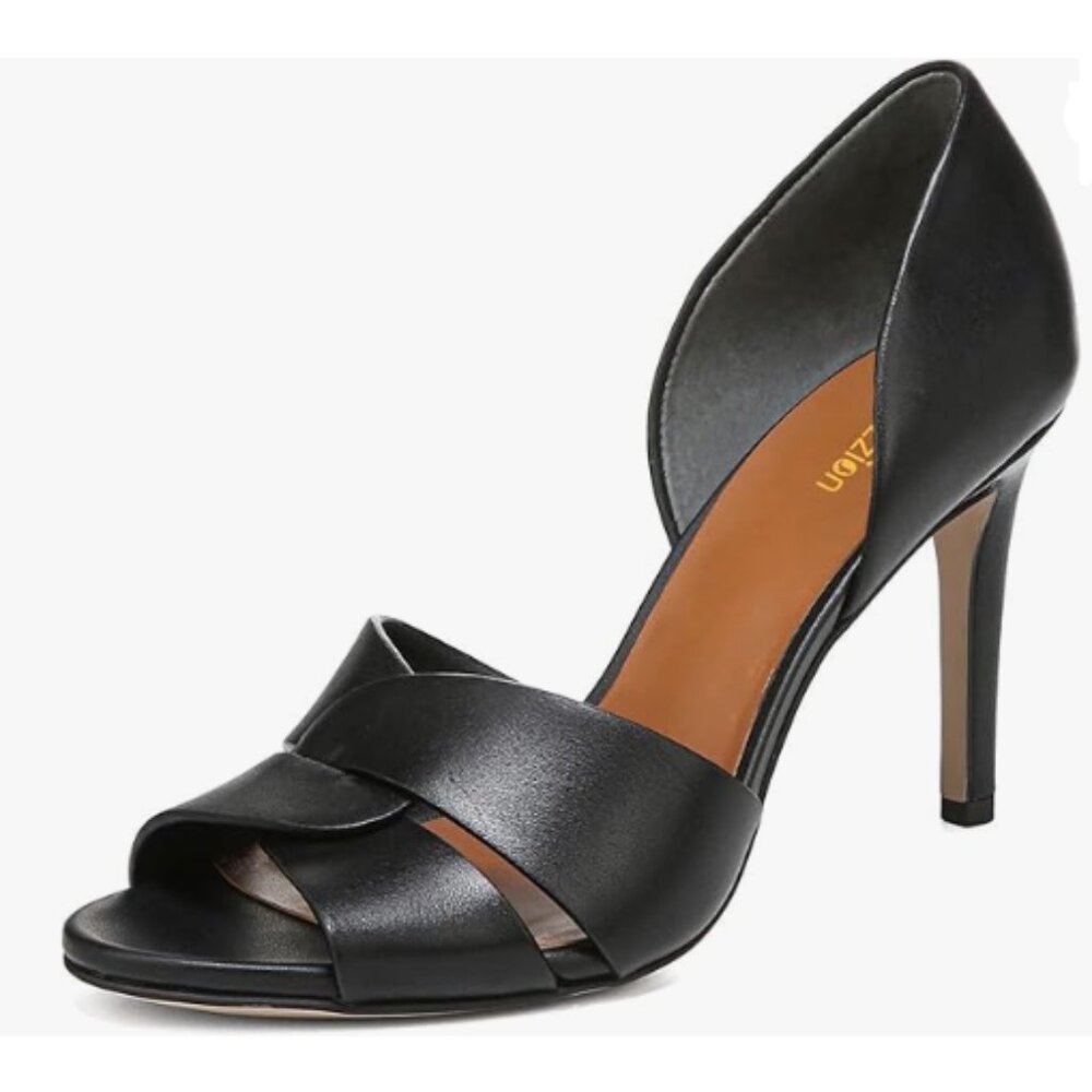 Pazzion Black Open Toe High Heeled D'Orsay Pumps Slip On Two Pieces Sandals